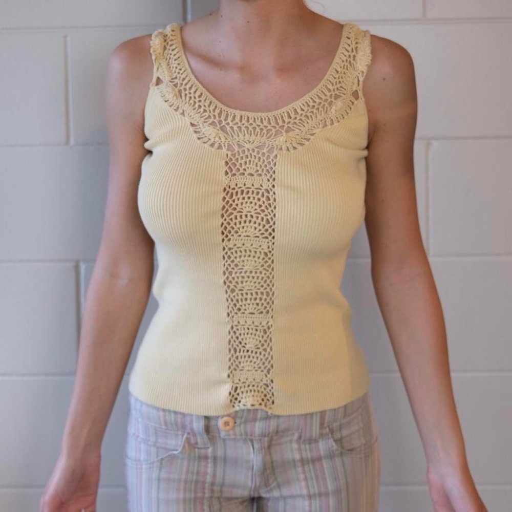 Kenar Cream Crochet Accent Tank Top